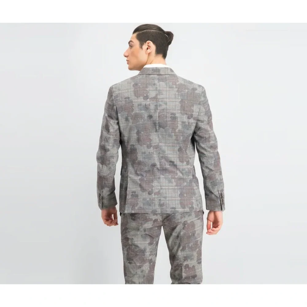 INC Mens Blazer Sport Coat Large Camo Print Slim Fit Dinner Jacket Party Suit